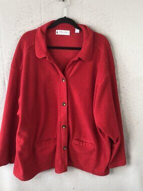 Marsh Landing II Jacket Womens 3X Red Fleece Button Up Pockets Shacket Collar